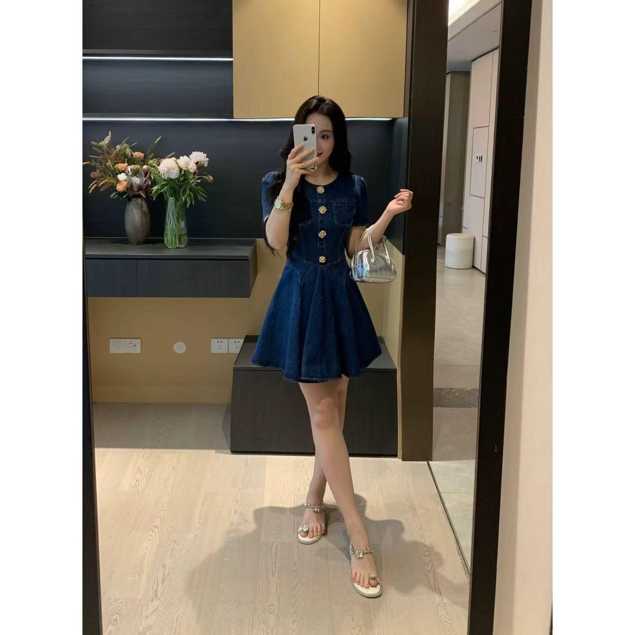 XINYI【Jisoo多巴胺】夏季纯棉无弹牛仔连衣裙收腰显瘦X625Q08915