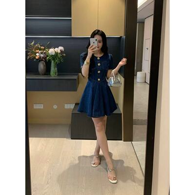 XINYI【Jisoo多巴胺】夏季纯棉无弹牛仔连衣裙收腰显瘦X625Q08915