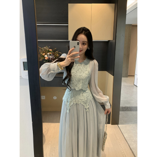 长半裙显瘦气质套装 XINYI 蕾丝拼接雪纺上衣 秋季 女 比弗利千金