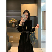 XINYI 显瘦高级 2025新款 伯爵千金 秋冬赫本风丝绒连衣裙女长袖