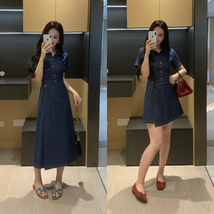 XINYI【慢调时光】夏季假两件全棉复古牛仔连衣裙收腰显瘦气质