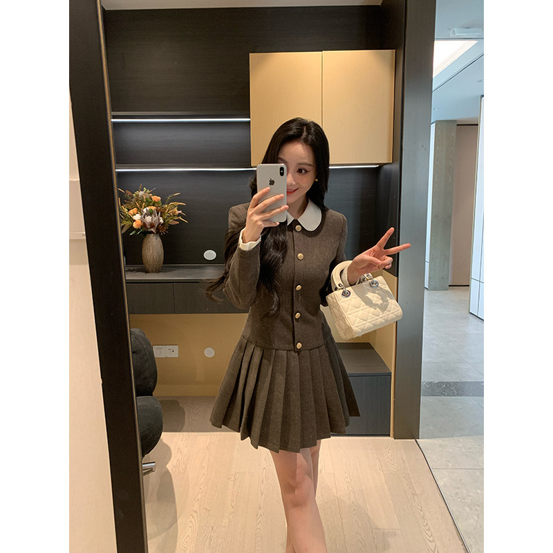 XINYI【预谋邂逅】冬季娃娃领毛呢连衣裙收腰显瘦轻奢气质百褶裙,女装/女士精品,连衣裙,淘宝优惠券,粉丝福利购,淘宝优惠卷