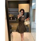 冬季 XINYI 预谋邂逅 娃娃领毛呢连衣裙收腰显瘦轻奢气质百褶裙