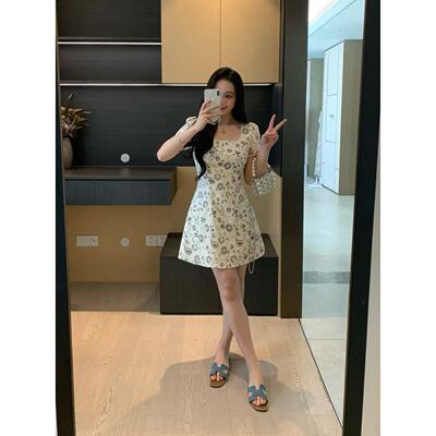 XINYI【蝶梦如画】夏季全棉麻感肌理连衣裙收腰显瘦裙X625Q11988