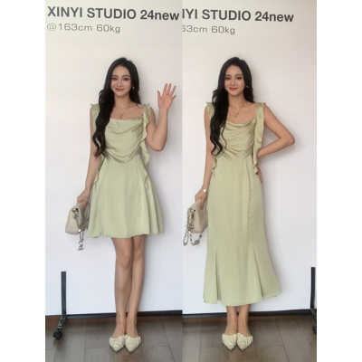 XINYI【邂逅裙】夏季荷叶边吊带连衣裙女收腰显瘦裙子X623A00007