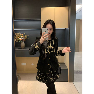 半裙显瘦套装 XINYI 中古风刺绣雪尼尔绗棉外套 冬季 女 鎏金玫瑰