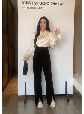 XINYI【游园惊梦】冬季新中式缎面衬衫女显瘦百搭X623A10853-1