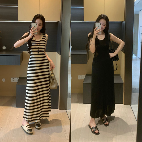 XINYI【慵懒裙】夏季天丝莱赛尔条纹背心裙+亚麻衬衫女X626Z03304