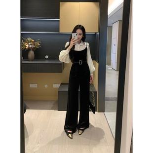 XINYI【高知文学】冬季天丝衬衫+吊带丝绒连体裤显瘦百搭套装女