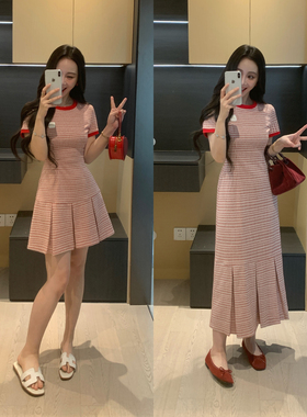 XINYI【郁金花香】夏季提花撞色拼接连衣裙收腰显瘦裙X626Q02493