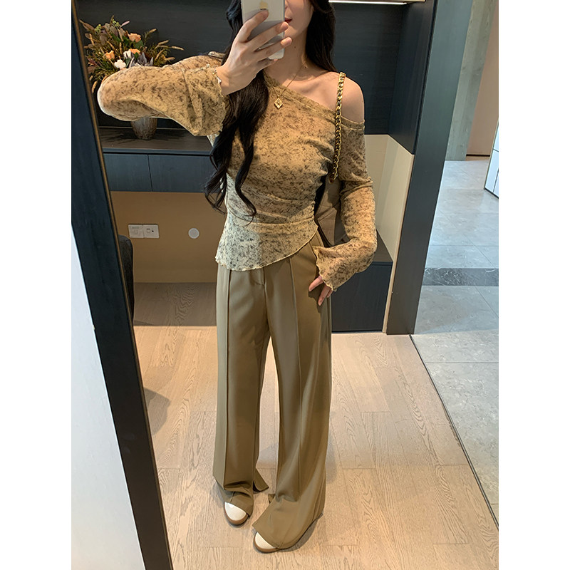 XINYI【直腿狙击】秋季高腰西装休闲裤+扎染长袖小衫显瘦套装女,女装/女士精品,时尚套装,淘宝优惠券,粉丝福利购,淘宝优惠卷