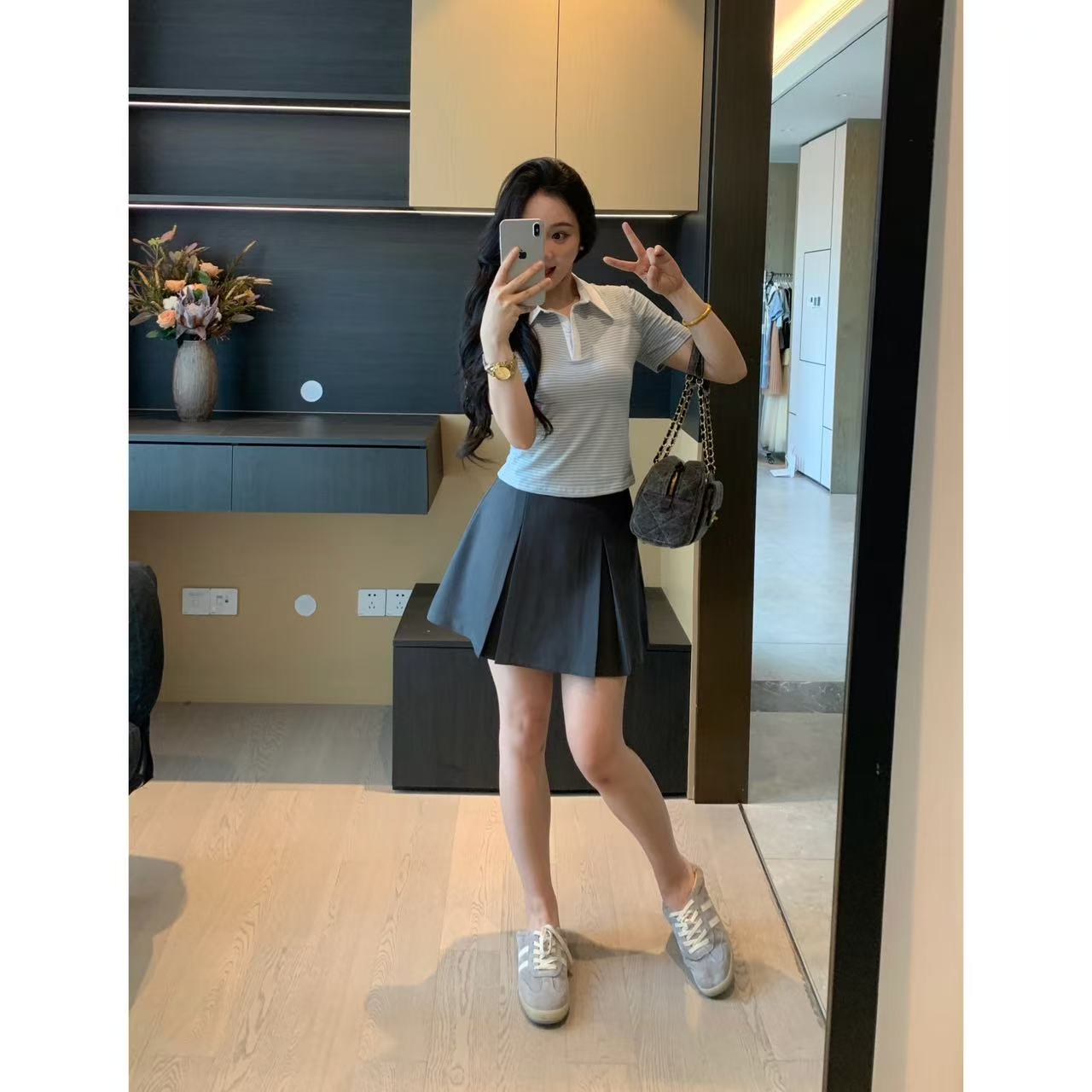 XINYI【绵绵云朵】夏季条纹T恤+半裙套装女X625Y05911/X625G05910