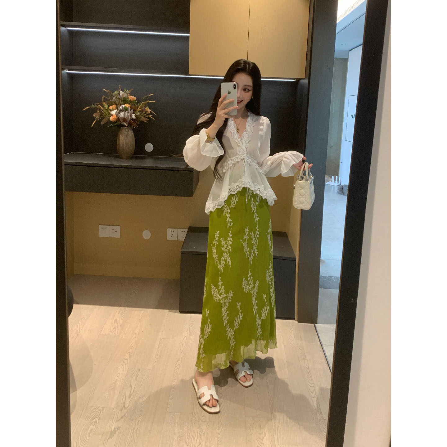 XINYI[浅青知夏]天丝法式浪漫白色衬衫上衣女大码微胖连衣裙套装