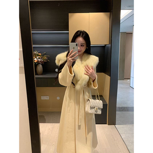 XINYI【富士山下】冬季贵气狐狸毛羊毛大衣女显瘦气质双面呢外套