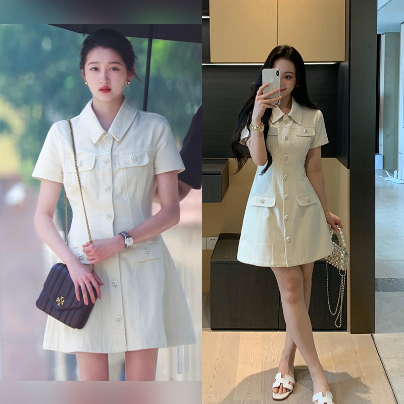 XINYI【鸢尾花调】夏季斜纹牛仔连衣裙收腰显瘦气质裙X625Q11485