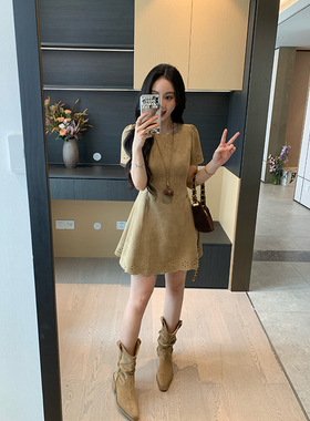 XINYI【剪花美学】夏季复古镂空连衣裙收腰显瘦气质裙X625Q08019