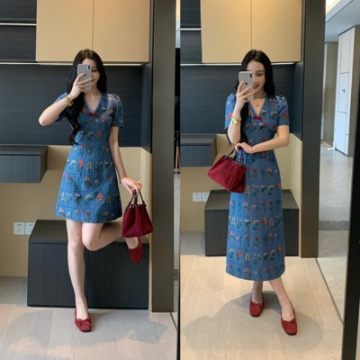 XINYI【幽兰梦境】春夏刺绣花朵背心连衣裙收腰显瘦裙X625Q01995