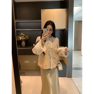 冬季 重工珠片刺绣丝绒羽绒服女显瘦百搭外套 云纹锦绣 XINYI