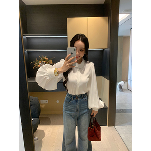 娃娃领珠光缎面衬衫 春季 女显瘦百搭X626C00103 精致氛围 XINYI