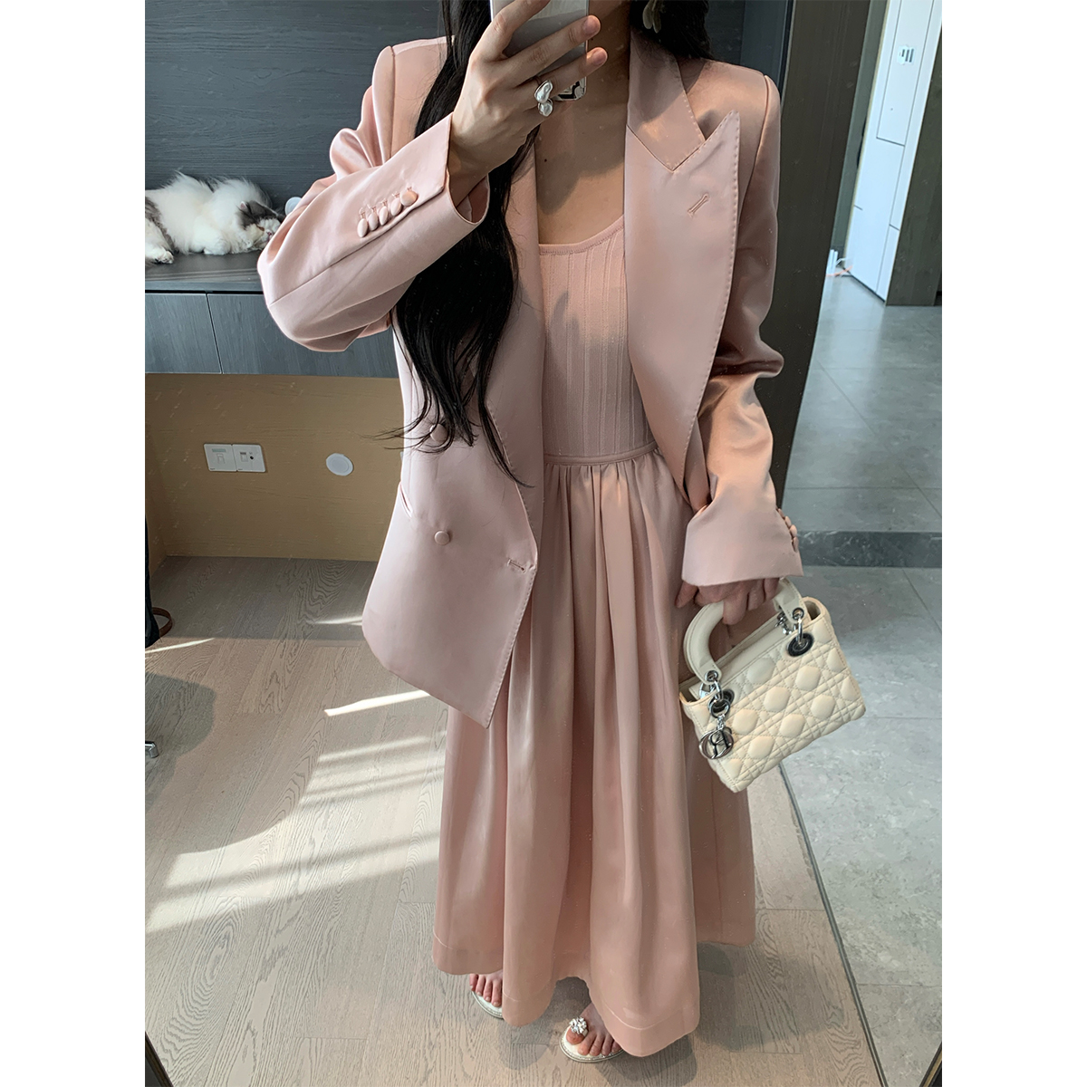 XINYI【高阶静奢】春季珠光缎面西装外套女显瘦百搭X625T01521