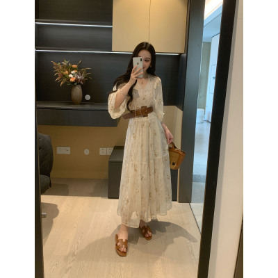 XINYI【金枝落叶】夏季老钱亮片刺绣连衣裙X626Q04752/X626P06963