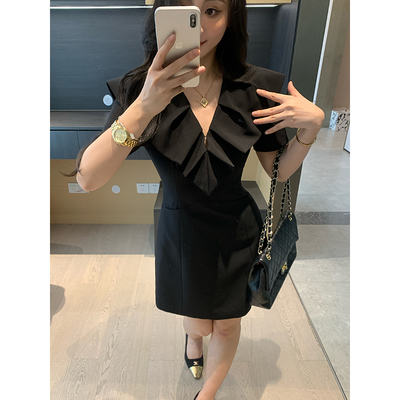 XINYI【奥黛丽日记】夏季大翻领连衣裙收腰显瘦气质裙X625Q04923