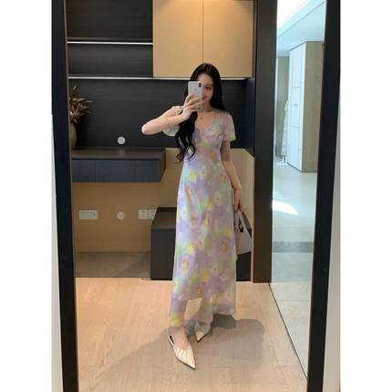 XINYI【午后芭提雅】夏季蕾丝花边雪纺连衣裙收腰显瘦X625Q11741