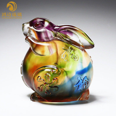 琉璃生肖福兔客厅装饰摆件