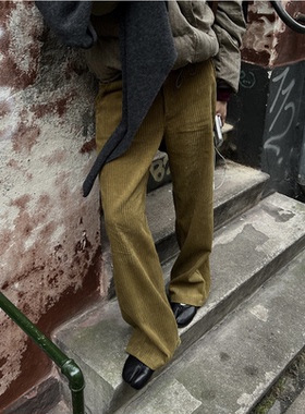 直邮 韩国代购官网女装Feminique2025秋冬复古宽松灯芯绒休闲长裤