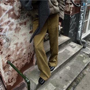 直邮 韩国代购官网女装Feminique2025秋冬复古宽松灯芯绒休闲长裤