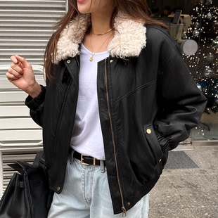 直邮 韩国代购官网女装 N9保暖毛里毛领飞行员夹克皮衣