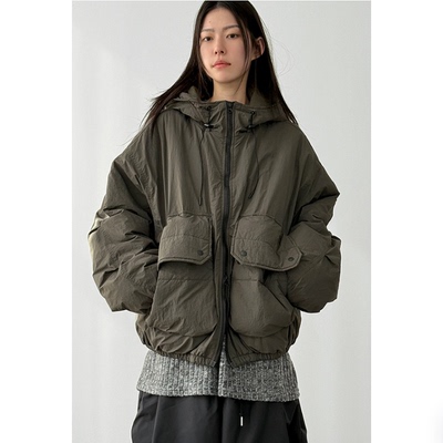 韩国代购双口袋拉链连帽棉衣棉服