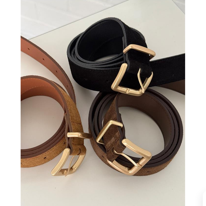 naning9麂皮绒面革腰带针扣皮带