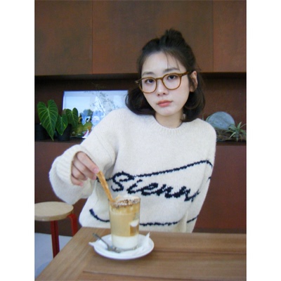 韩国代购套头字母圆领长袖针织衫