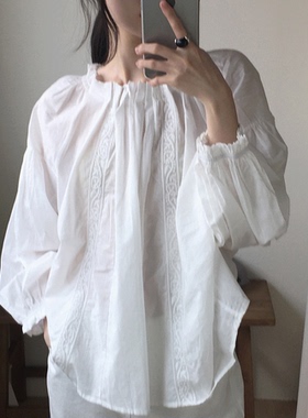 直邮 韩国代购官网女装 Dearest 精致复古刺绣蕾丝纯棉娃娃衬衫