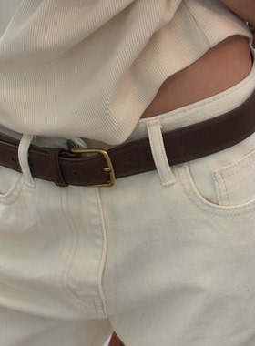 韩国代购官网正品 Dearest Antiguo 哑光牛皮复古金色方扣腰带