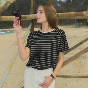 TILLIDIE 直郵 韓國代購 官網女裝 T恤 休閑氛圍感條紋插肩短袖