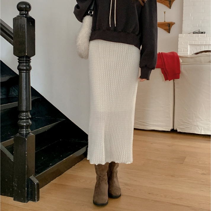 直邮 韩国代购官网女装Attrang 小A字秋冬款加厚毛绒绒蕾丝长裙