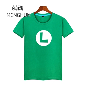 绿色超级玛丽T恤 超级玛丽经典角色路易基T恤印花复古游戏T恤