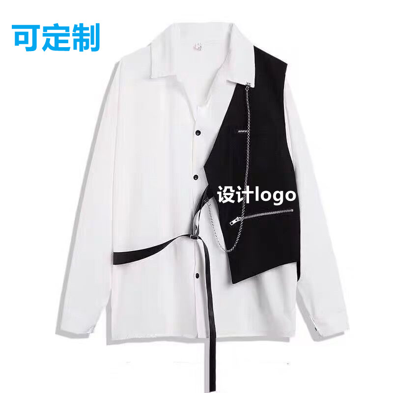 长袖衬衫男女马甲定制logo订制印字工作服发型师酒吧夜店衬衣班服