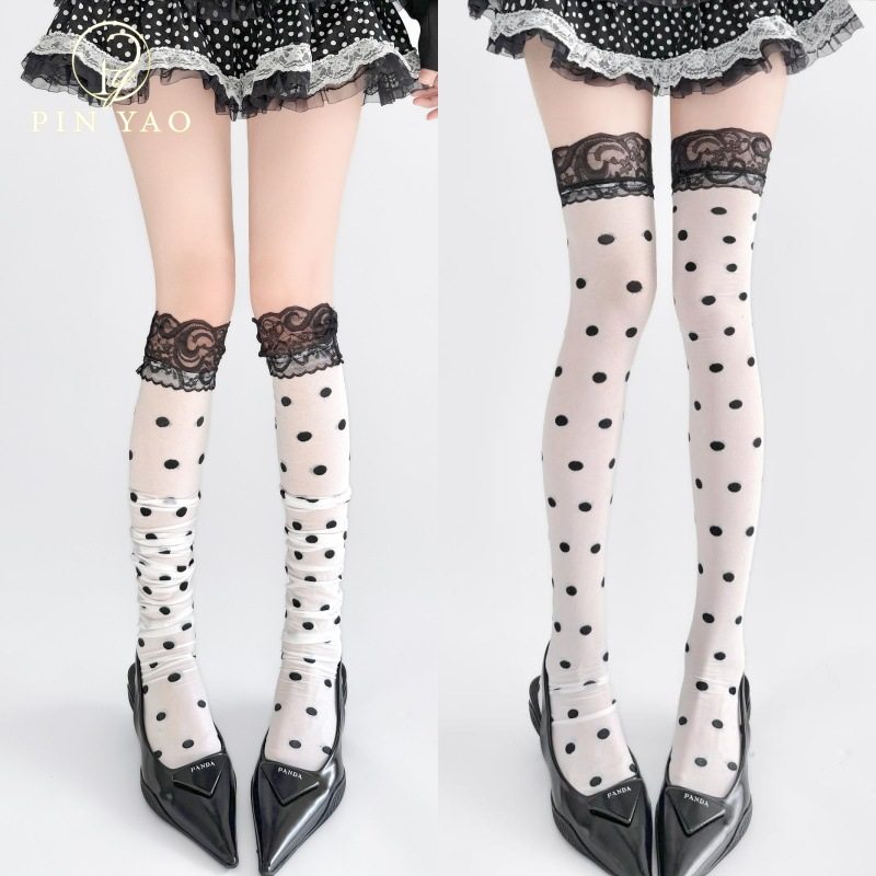 黑蕾丝花边高筒圆点性感大腿袜过膝长筒袜百搭丝袜,女士内衣/男士内衣/家居服,连裤袜/打底袜,淘宝优惠券,粉丝福利购,淘宝优惠卷