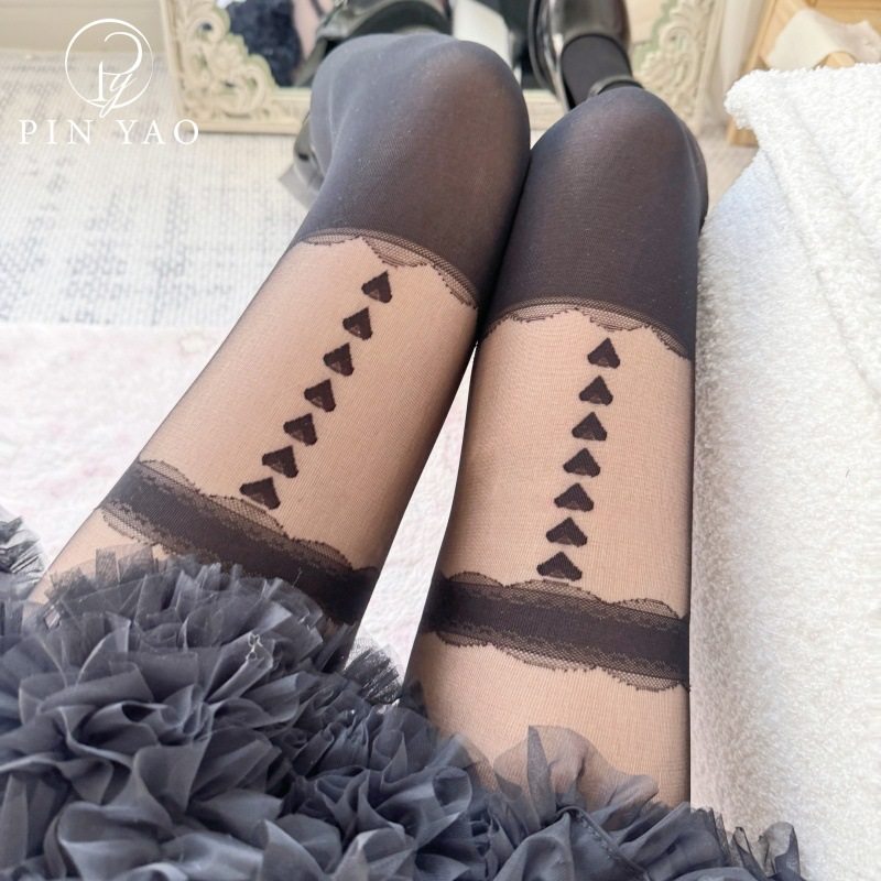 日系lolita连裤袜jk黑袜子女春夏季爱心条纹蕾丝边丝袜黑丝,女士内衣/男士内衣/家居服,长筒袜,淘宝优惠券,粉丝福利购,淘宝优惠卷