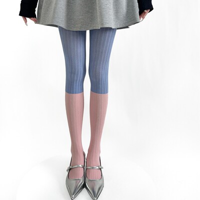 春秋新品ins风撞色宽条连裤袜女棉质拼色欧货竖条纹打底袜裤秋冬