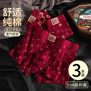 新款马年红色男士内裤纯棉本命年红裤男款喜庆红色平角裤男生短裤