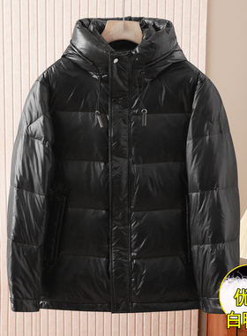 撤柜连帽羽绒服男冬季时尚亮面户外纯色防风防水保暖外套男YR8289