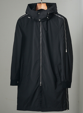 劲B撤柜男士中长款风衣夹克秋冬季休闲连帽黑色防风外套男HA1202