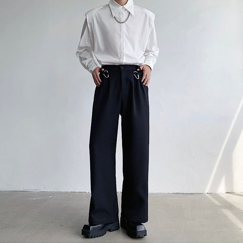 春季小众设计感垂感直筒西装裤男士高级感挂扣设计休闲裤宽松阔腿