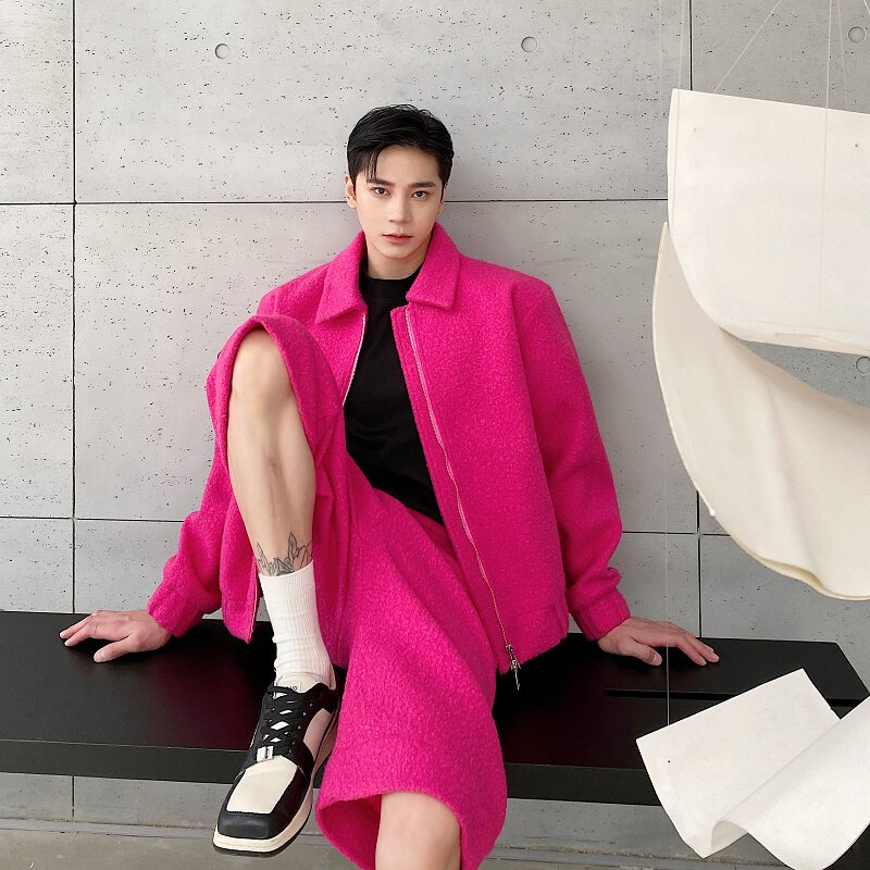 冬季加厚毛呢短款外套男夹克翻领复古潮流简约痞帅上衣高级感呢子