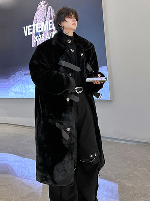 毛绒保暖环保皮草男炸街大衣外套