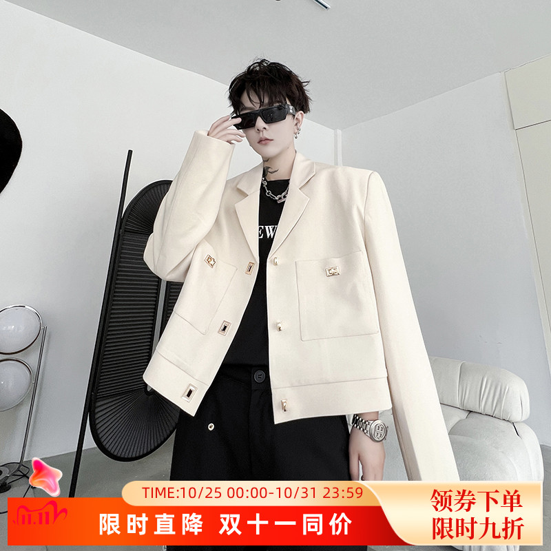 秋季网红洋气小香风高级感短款西装外套男女金属扣装饰垫肩西服潮